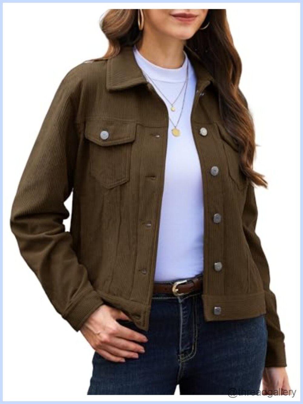 Corduroy Jacket Button Down Collared Coat Drop Shoulder Pockets